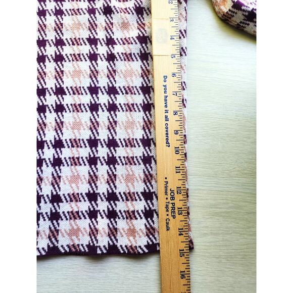 Top/Knit Sweater-Anne Klein-Houndstooth-Burgundy/Brown-Mock Turtleneck-Size LG-P - Picture 11 of 12